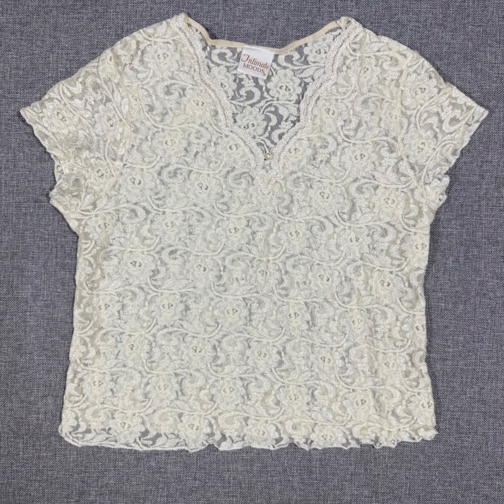 VTG Y2K Intimate Moods Lace Women M Cream Sheer Floral Coquette Romantic Fairy